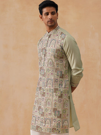 Silk Blend Embroidered Kurta