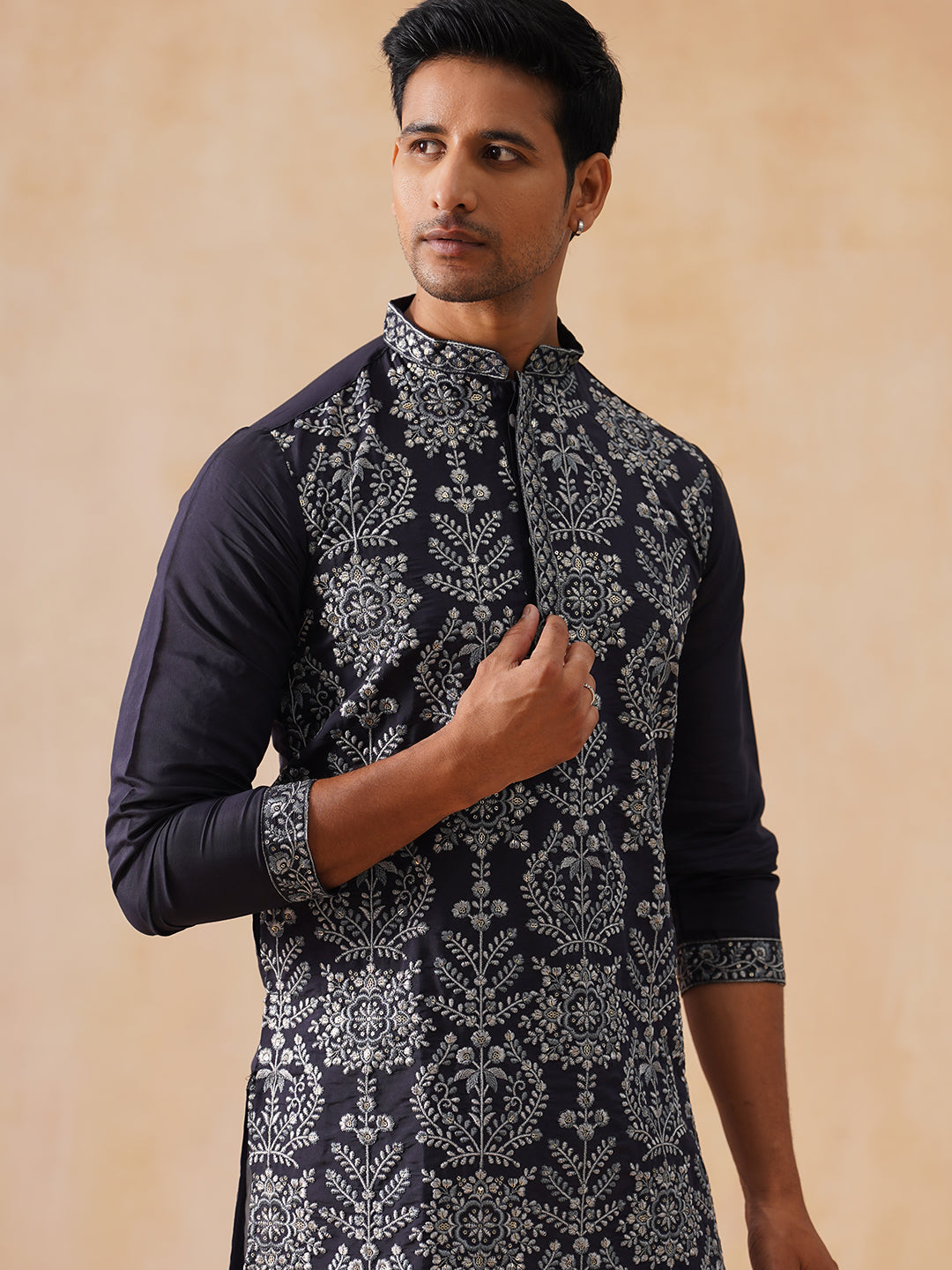 Silk Blend Embroidered Kurta