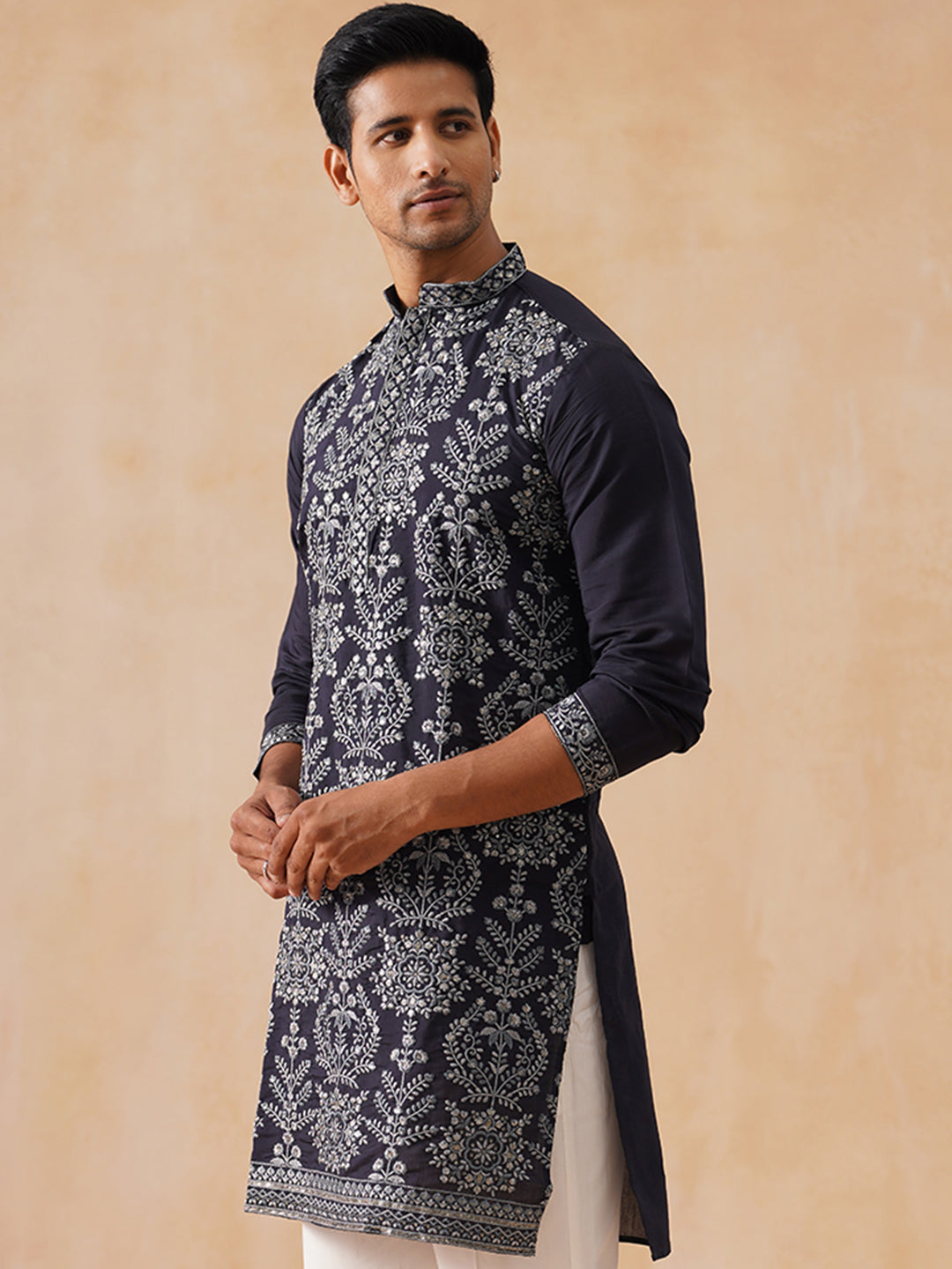 Silk Blend Embroidered Kurta