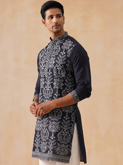 Silk Blend Embroidered Kurta