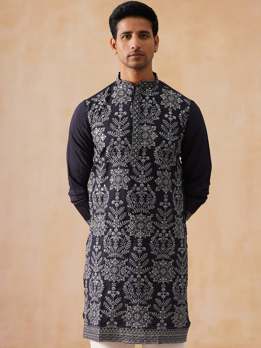 Silk Blend Embroidered Kurta