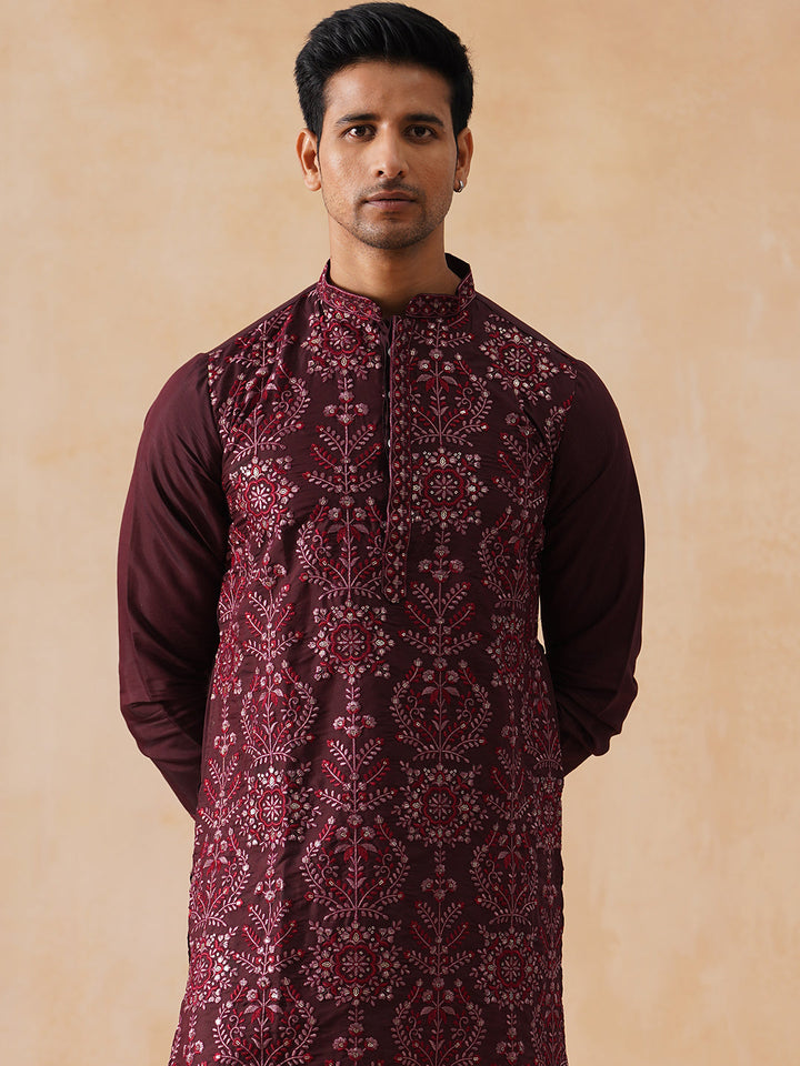 Silk Blend Embroidered Kurta