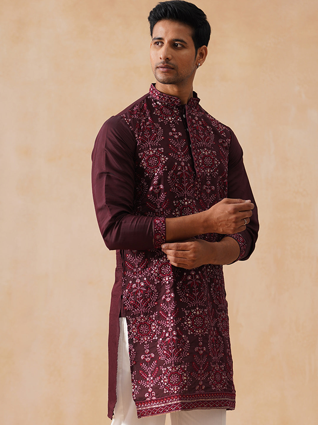 Silk Blend Embroidered Kurta