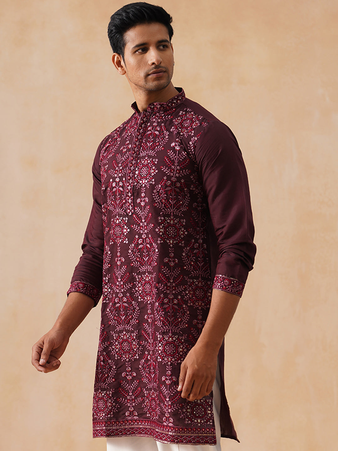 Silk Blend Embroidered Kurta