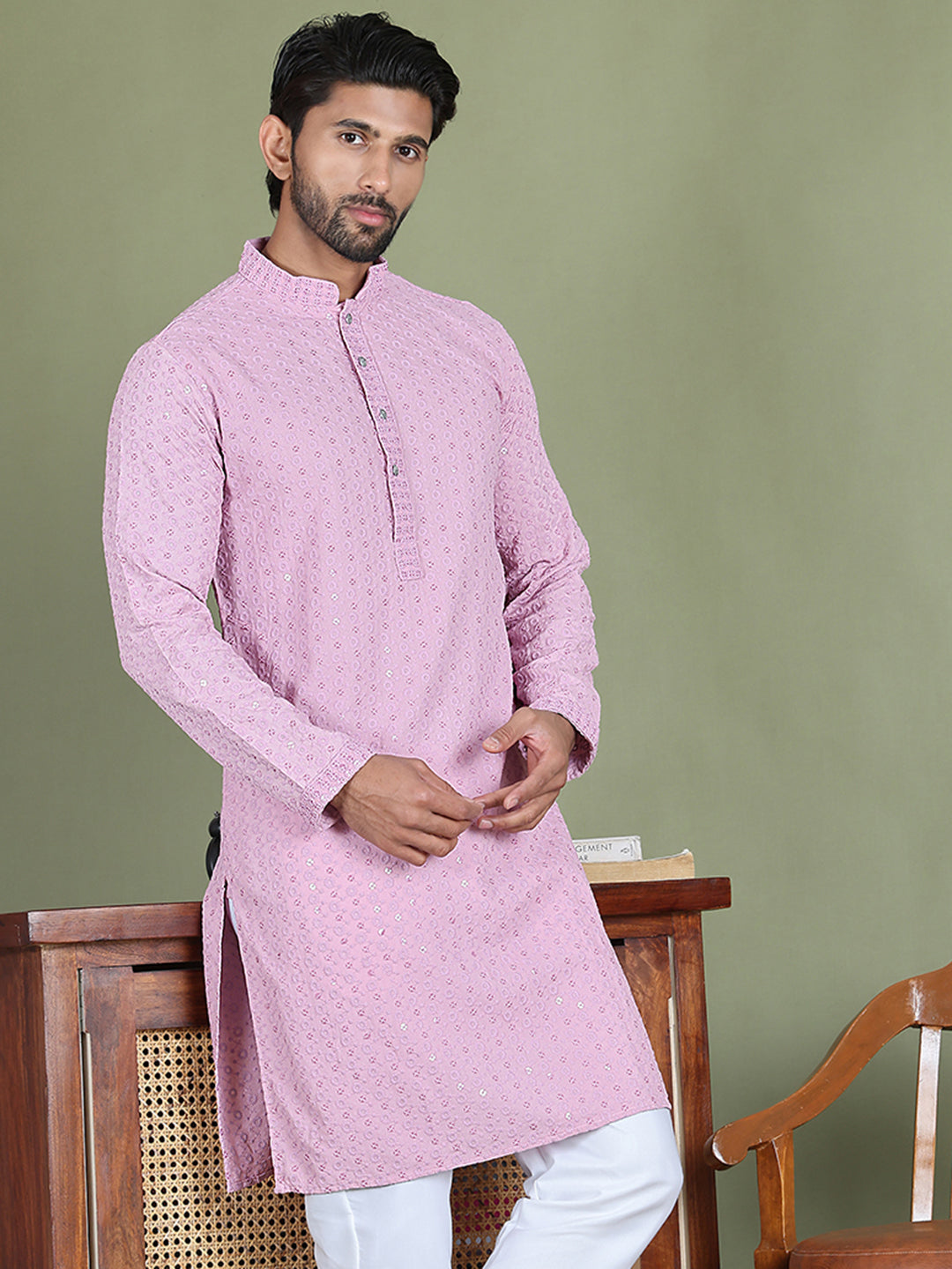 Embroidered &amp; Sequins Cotton Kurtas