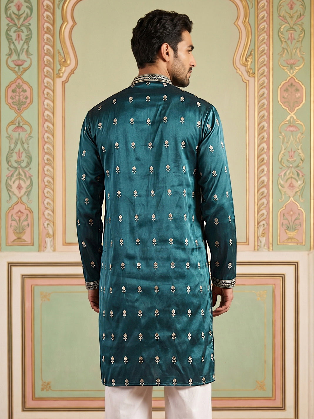 Silk Blend Embroidered Kurta For Men