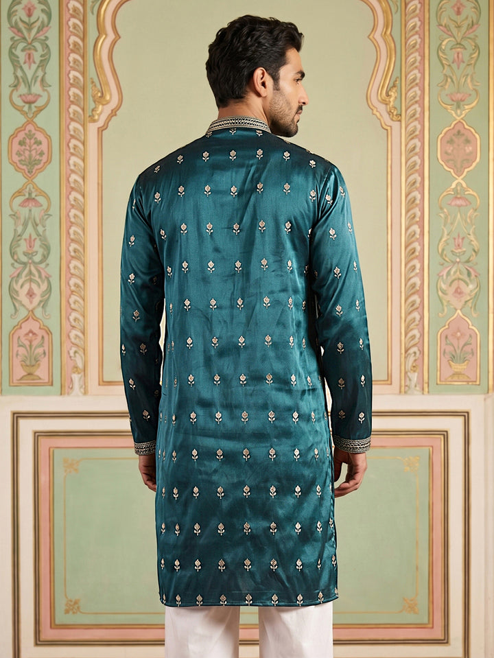 Silk Blend Embroidered Kurta For Men