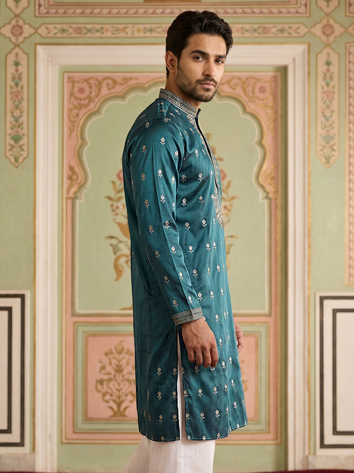 Silk Blend Embroidered Kurta For Men