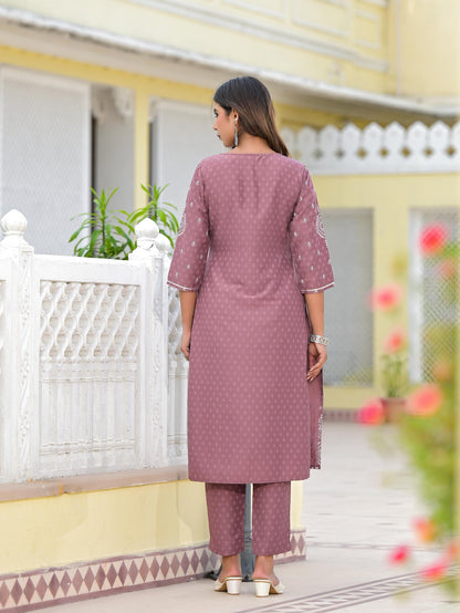 Onion Pink Ethnic Motif Printed Viscose Kurta, Pant And Dupatta Set With Gotta Patti Work