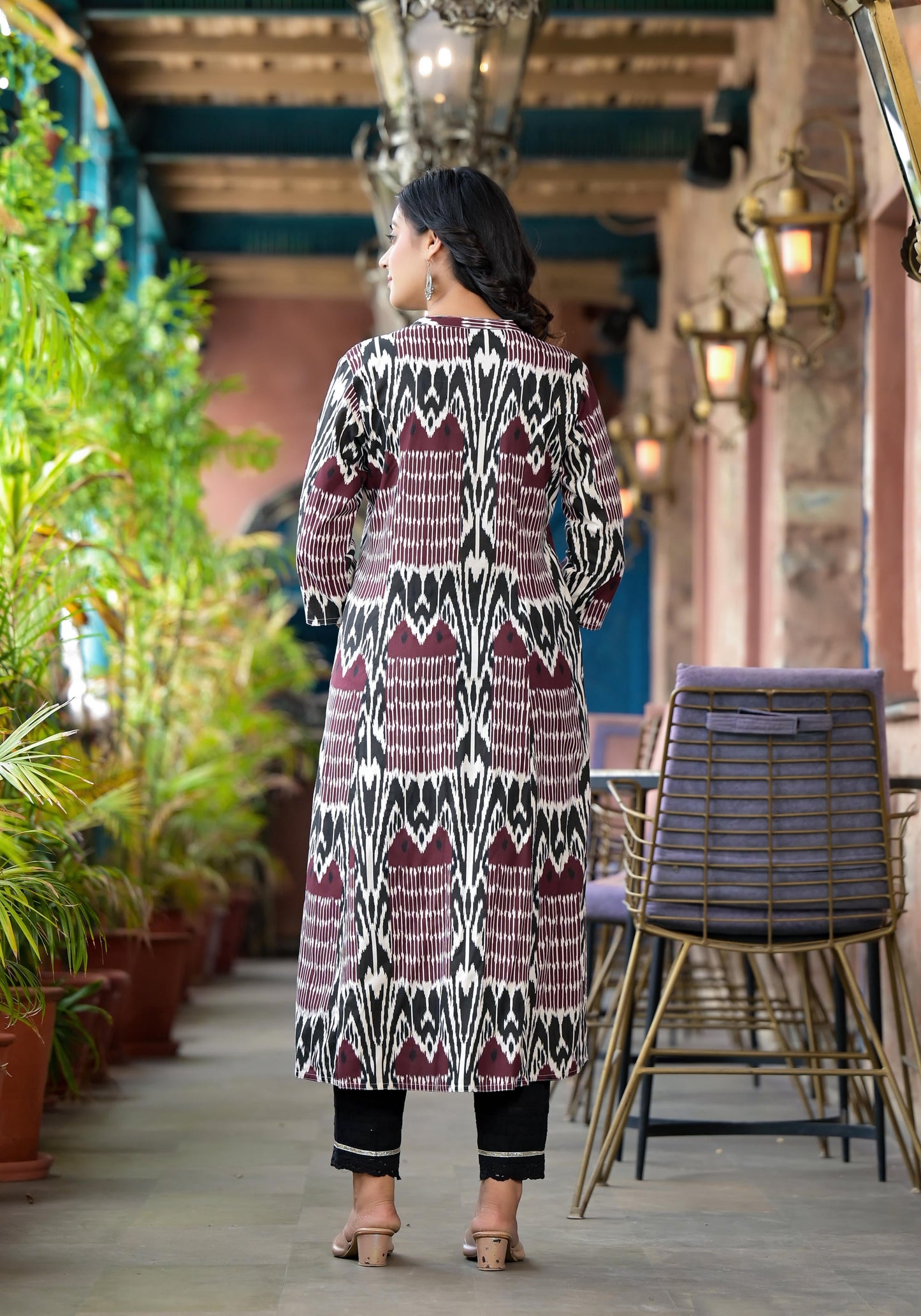 Multi Colour Ikat Printed Liva Rayon Kurta With Button Closure