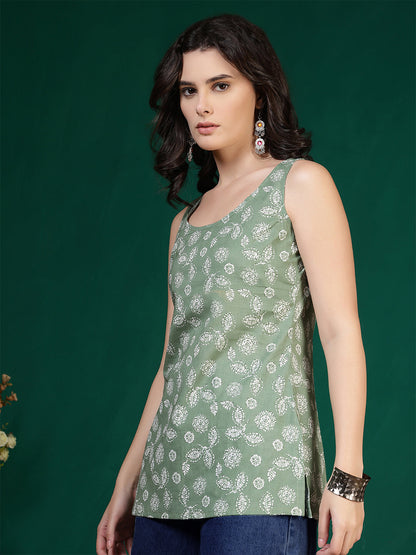 Women Green Printed Straight Tunic