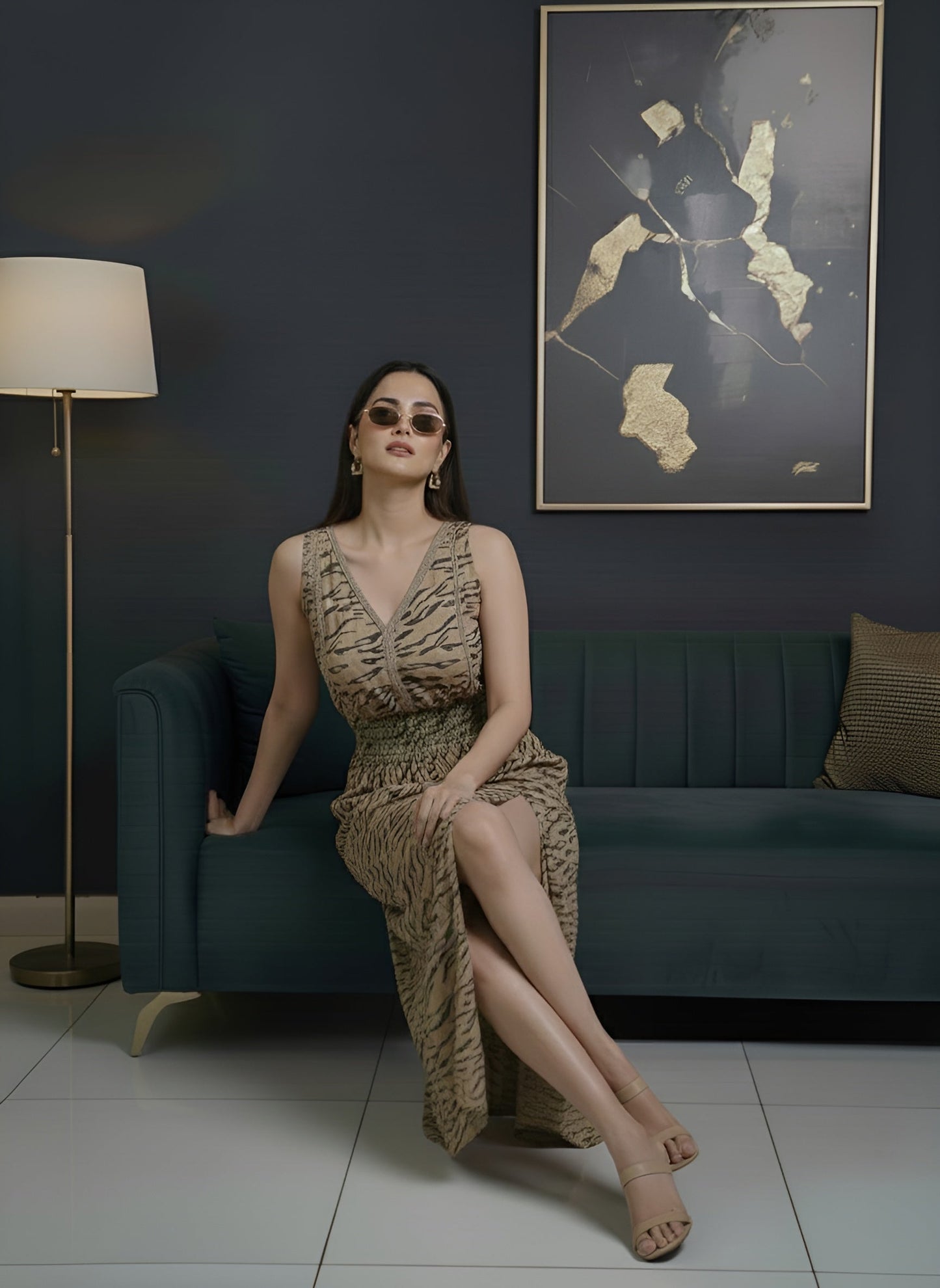 Animal Printed With Front Slit Dress for Women