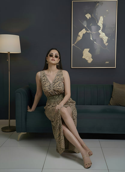 Animal Printed With Front Slit Dress for Women