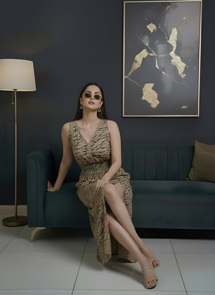 Animal Printed With Front Slit Dress for Women