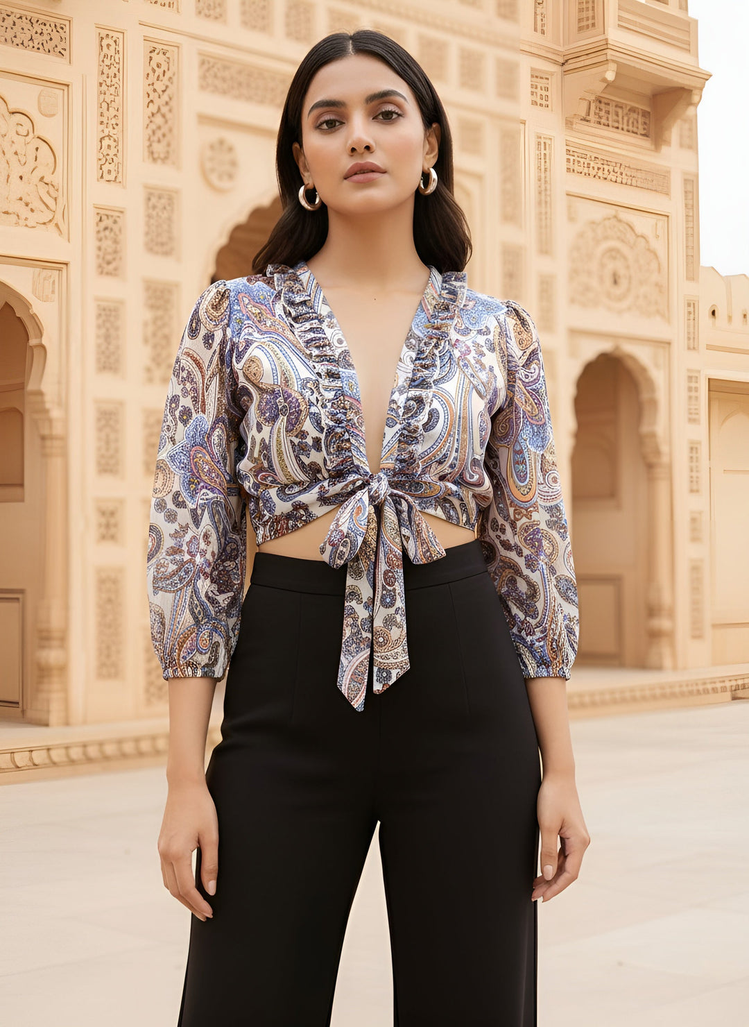 Printed Chiffon Wrap Top