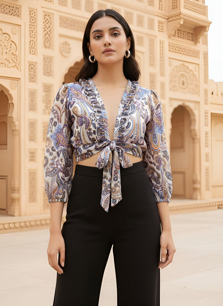 Printed Chiffon Wrap Top