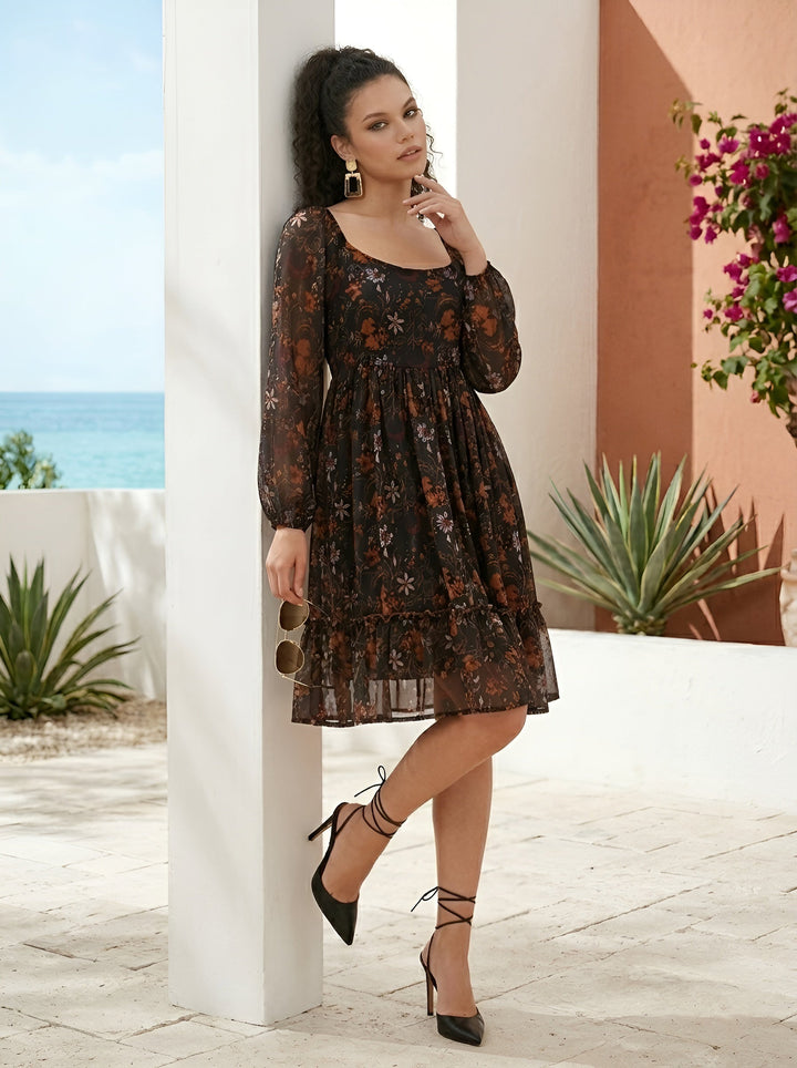 Floral Printed Chiffon Mini Dress