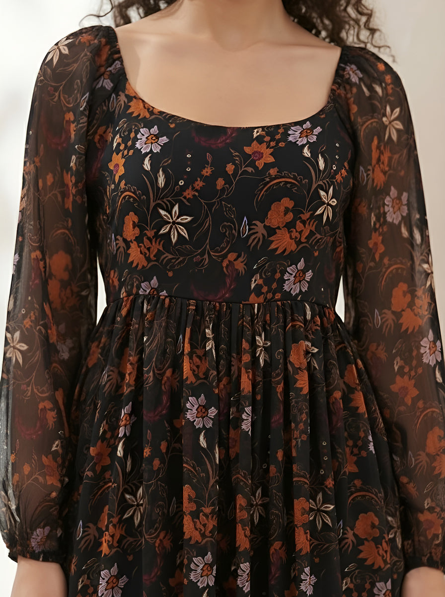 Floral Printed Chiffon Mini Dress