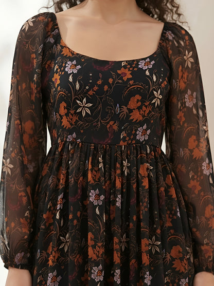 Floral Printed Chiffon Mini Dress