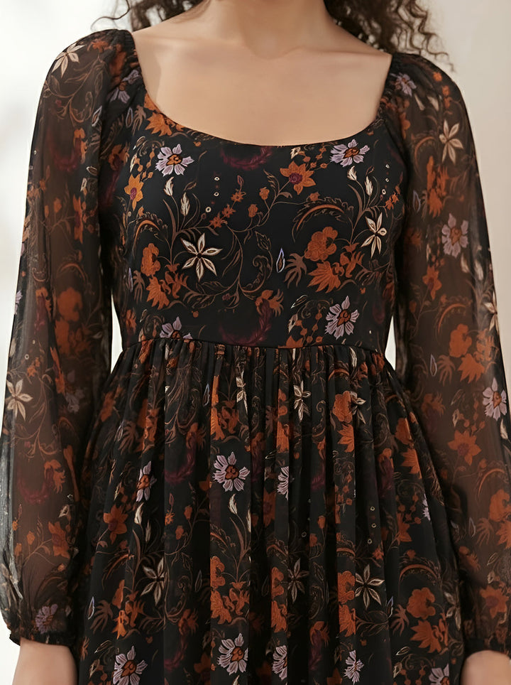 Floral Printed Chiffon Mini Dress
