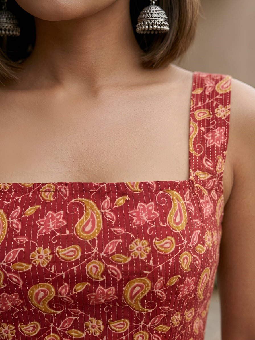 Printed Straight Sleeveless Top