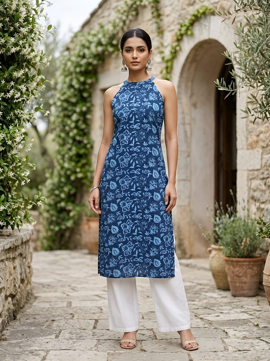 Printed Stylish Back Straight Sleeveless Kurta