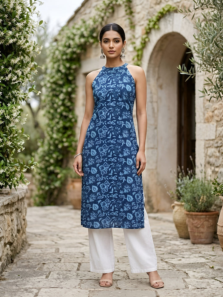 Printed Stylish Back Straight Sleeveless Kurta
