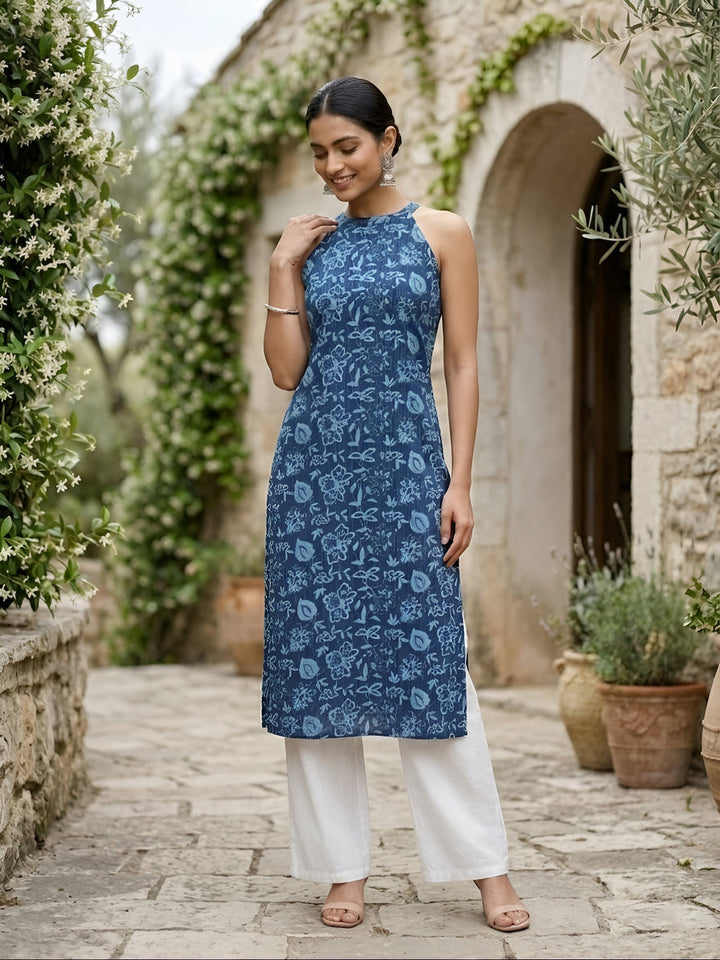 Printed Stylish Back Straight Sleeveless Kurta