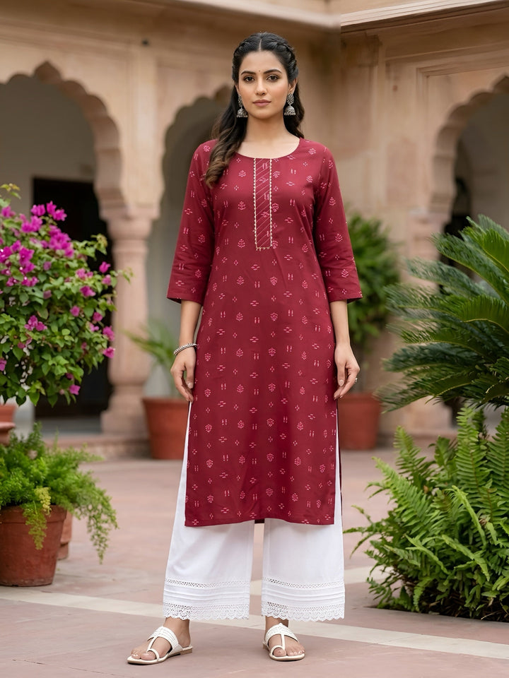Printed Straight Kurta with Three Quarter