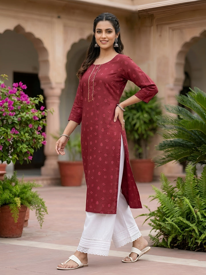 Printed Straight Kurta with Three Quarter