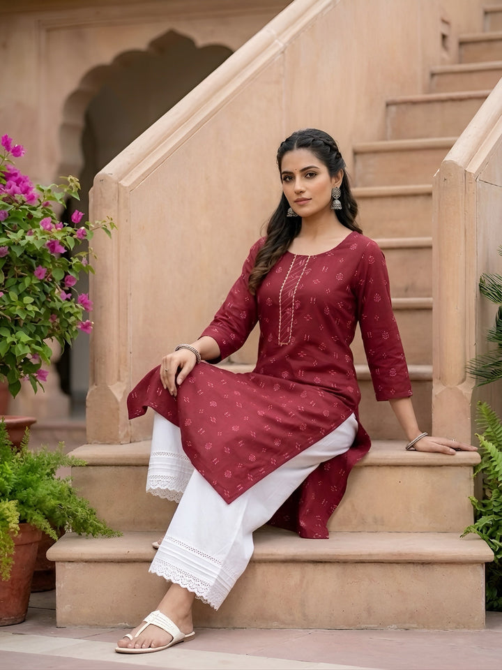 Printed Straight Kurta with Three Quarter