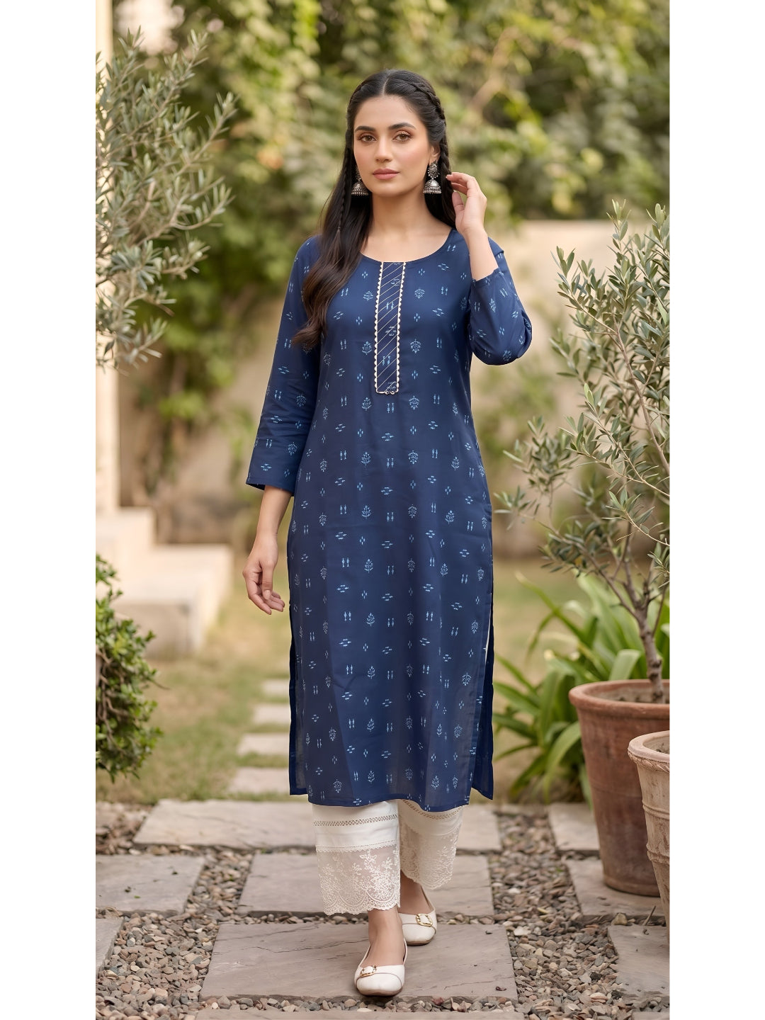 Printed Straight Kurta with Three Quarter