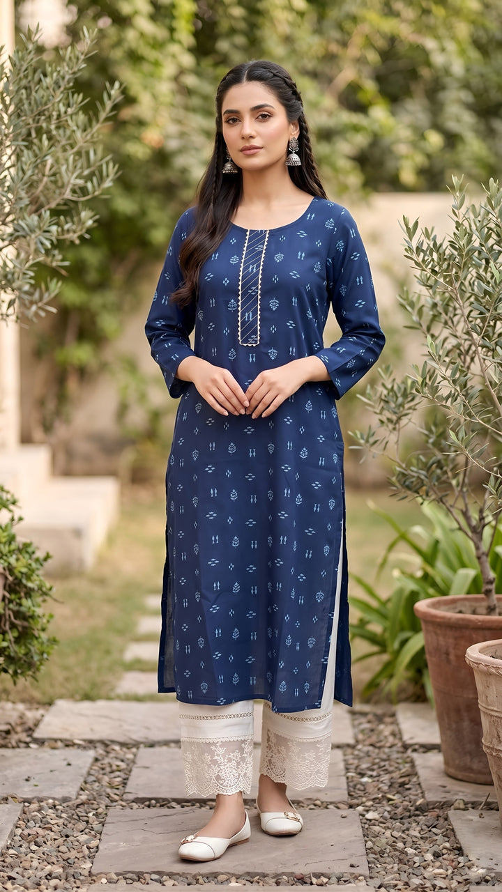 Printed Straight Kurta with Three Quarter