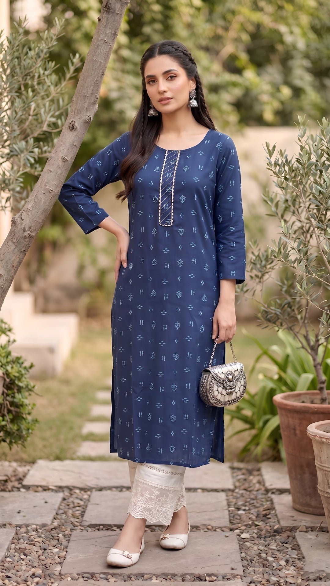 Printed Straight Kurta with Three Quarter