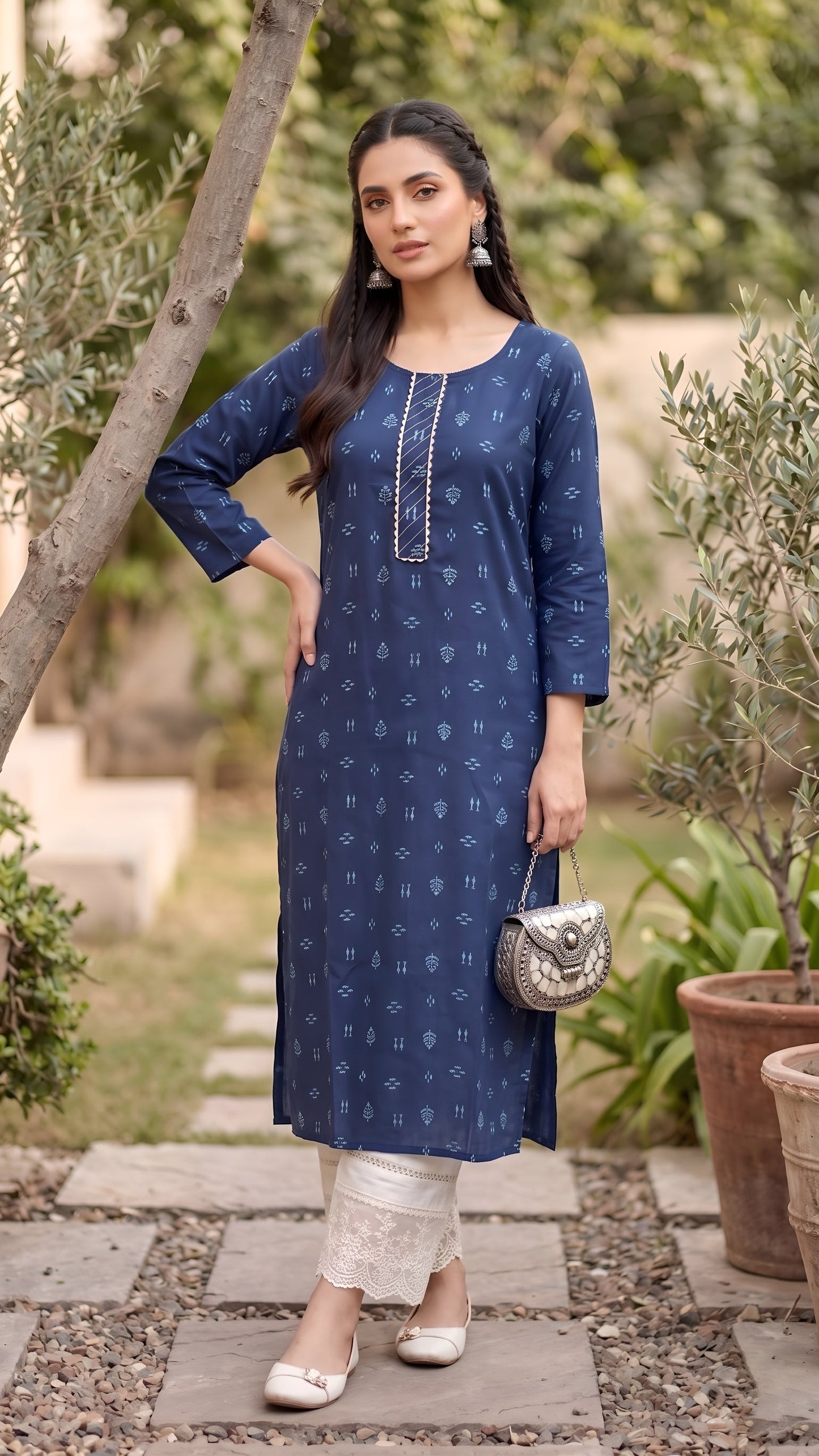 Printed Straight Kurta with Three Quarter