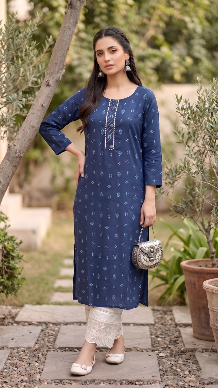 Printed Straight Kurta with Three Quarter