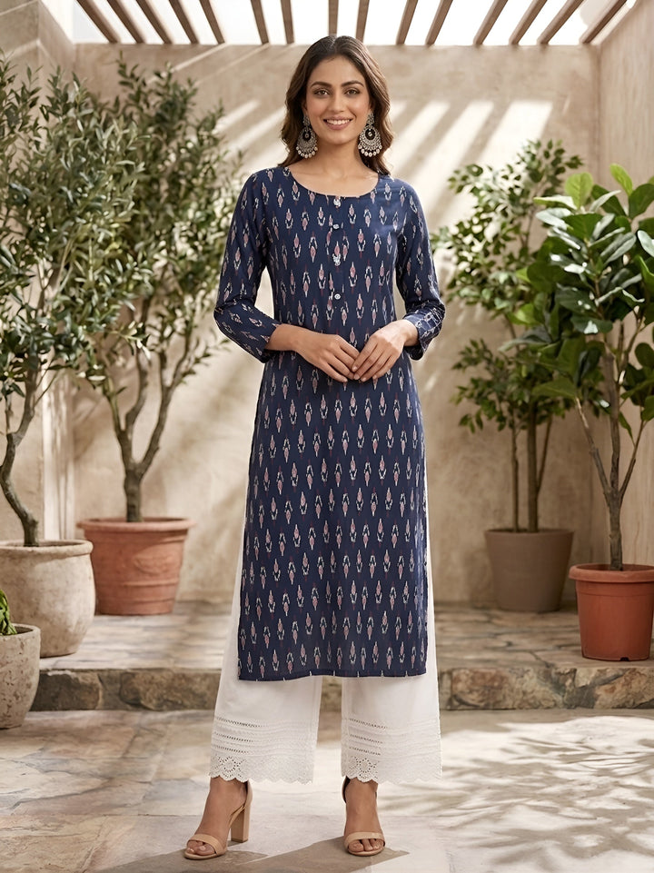 Printed Straight Kurta with Three Quarter Sleeves