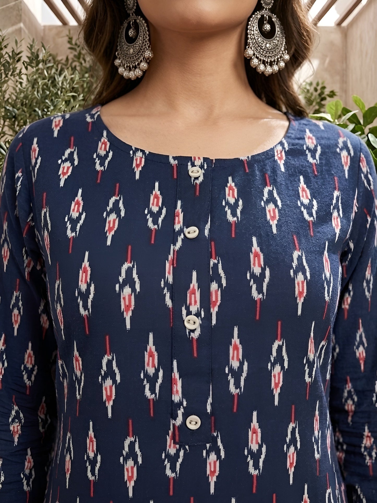 Printed Straight Kurta with Three Quarter Sleeves
