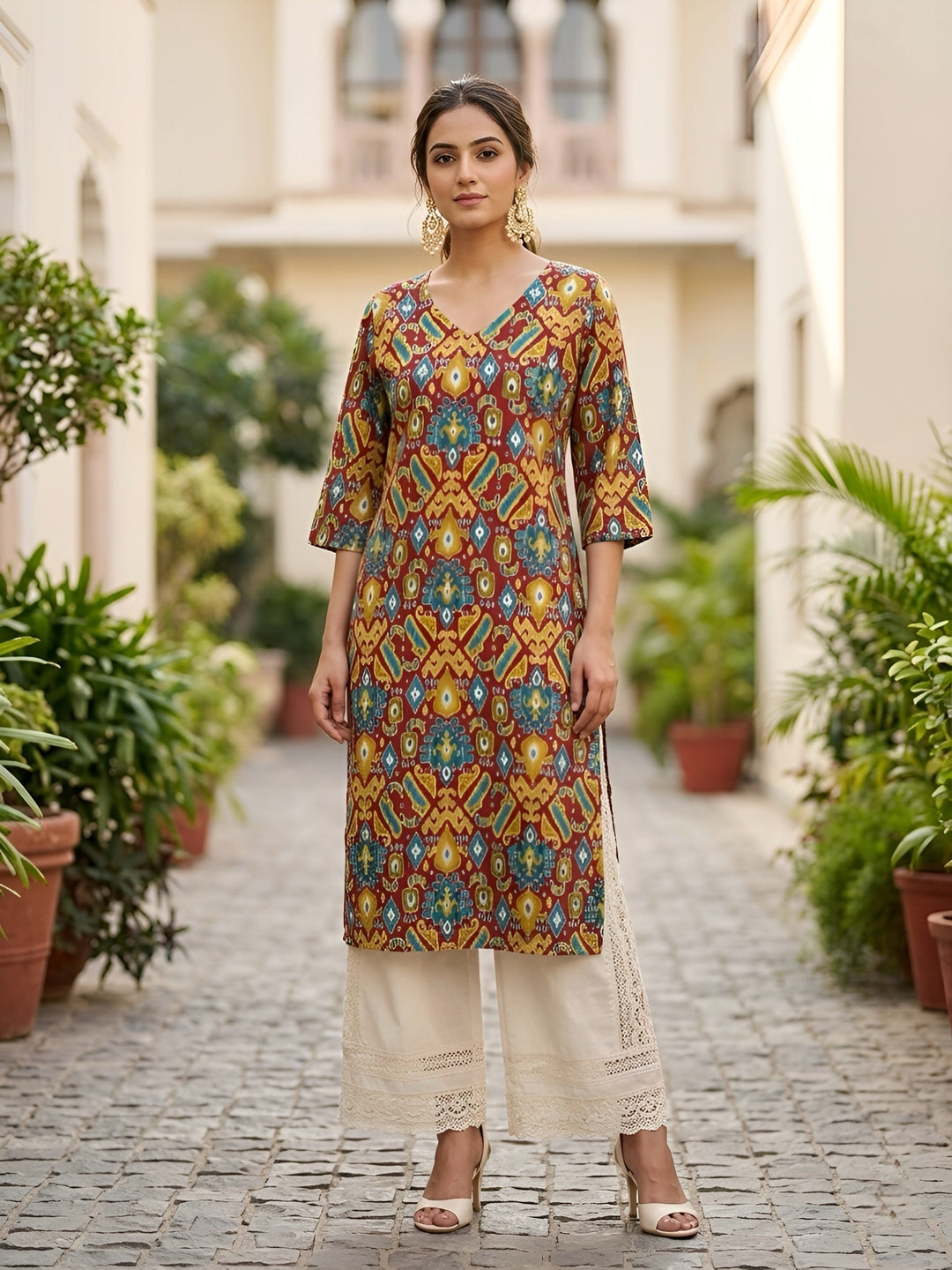Printed Straight Kurta with Three Quarter