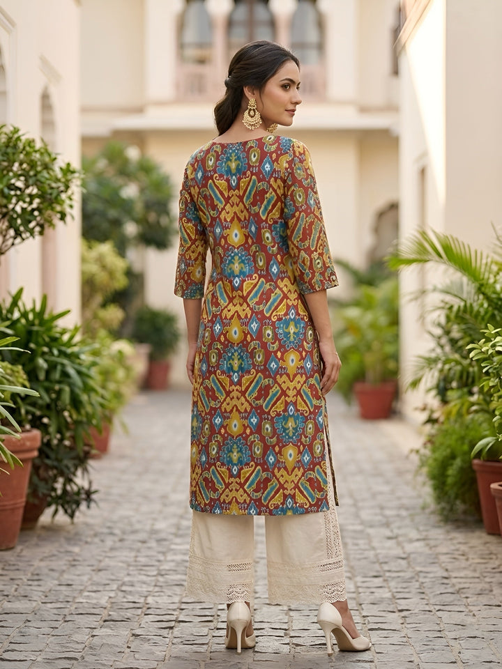 Printed Straight Kurta with Three Quarter