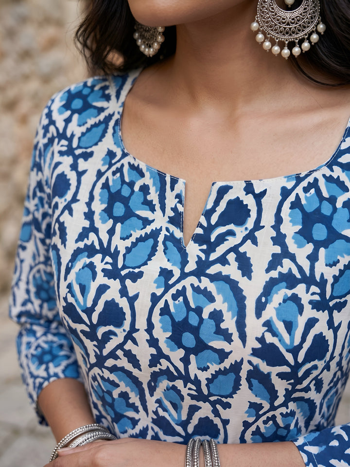 Printed Straight Tunic With Tie-up Neck