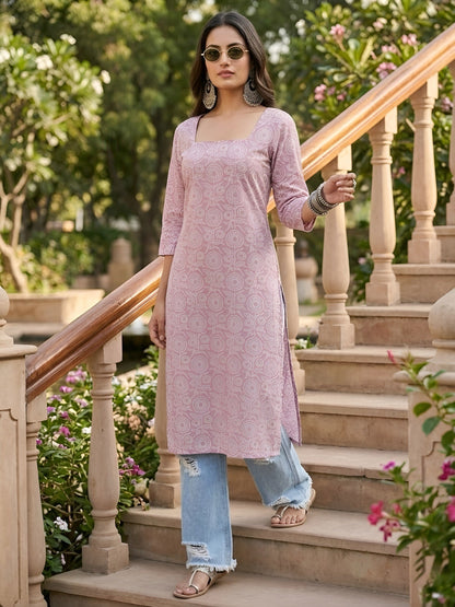Printed Straight Kurta with Three Quarter Sleeves