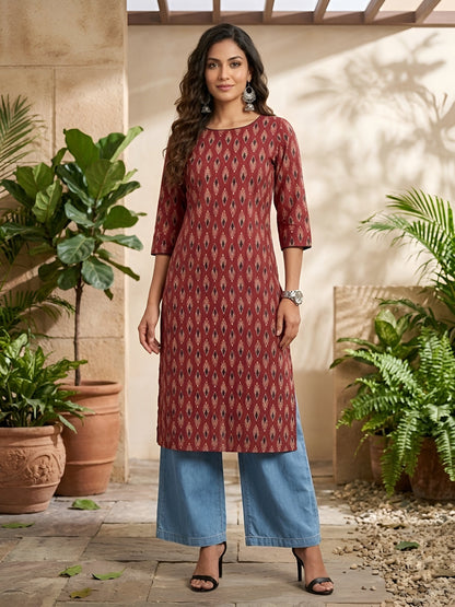 Printed Straight Kurta with Three Quarter Sleeves