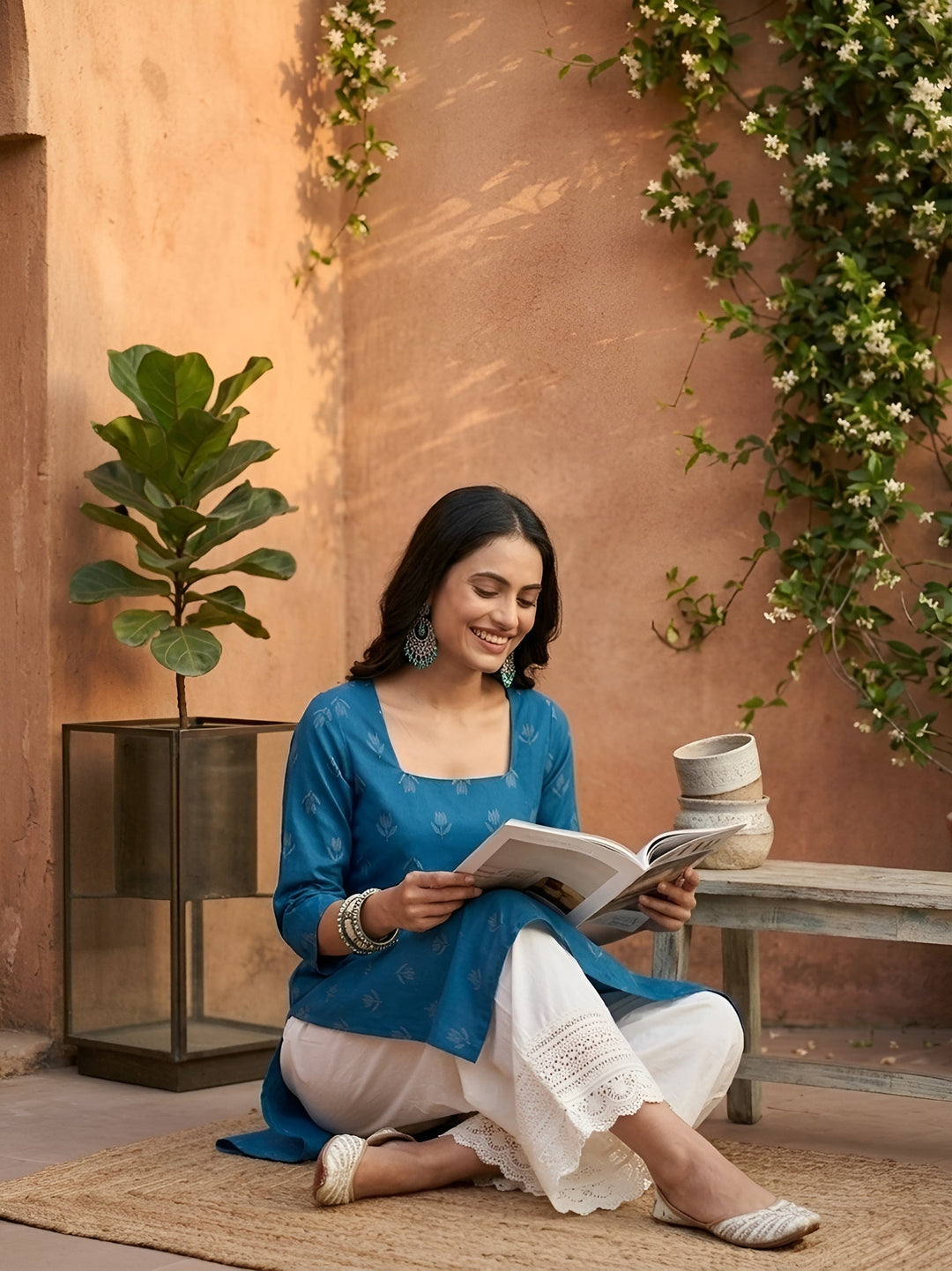 Printed Straight Kurta with Three Quarter Sleeves
