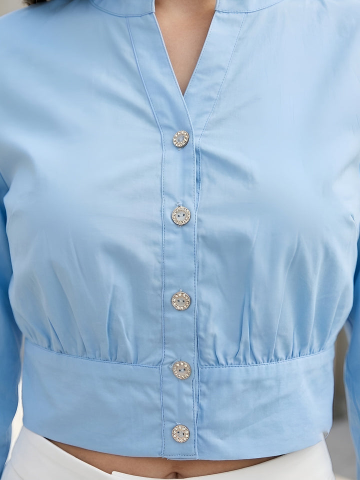 Solid Sky Blue Cotton Crop Top