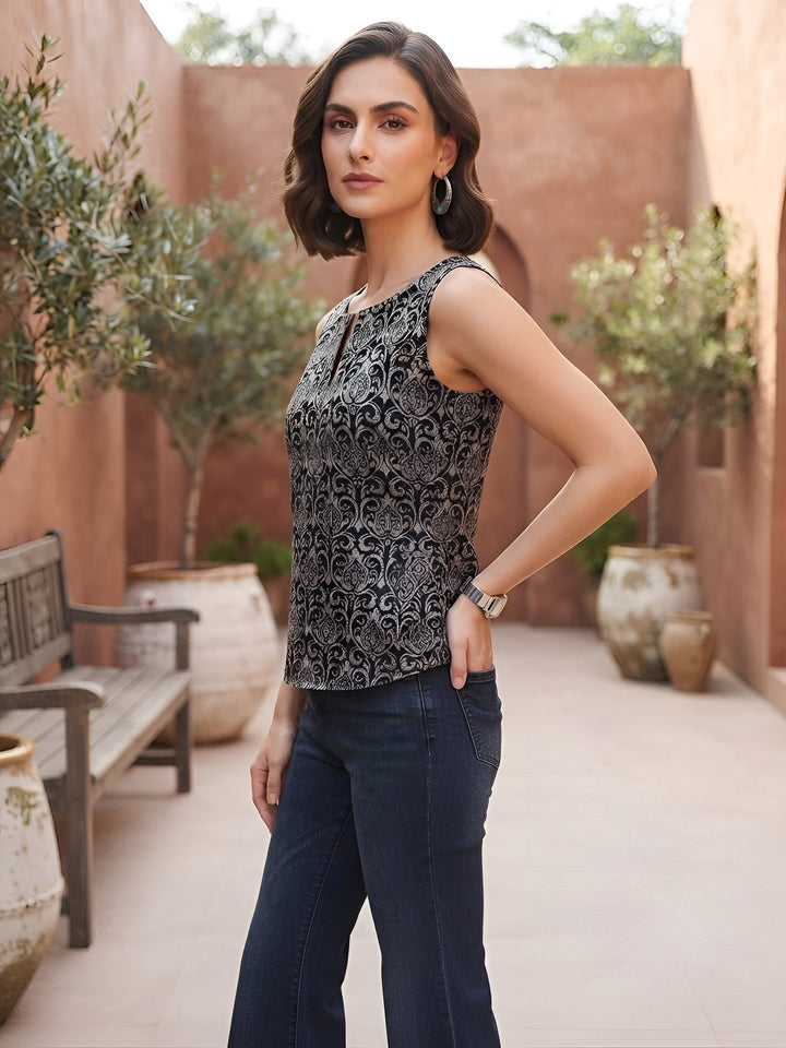 Printed  Straight Sleeveless Top