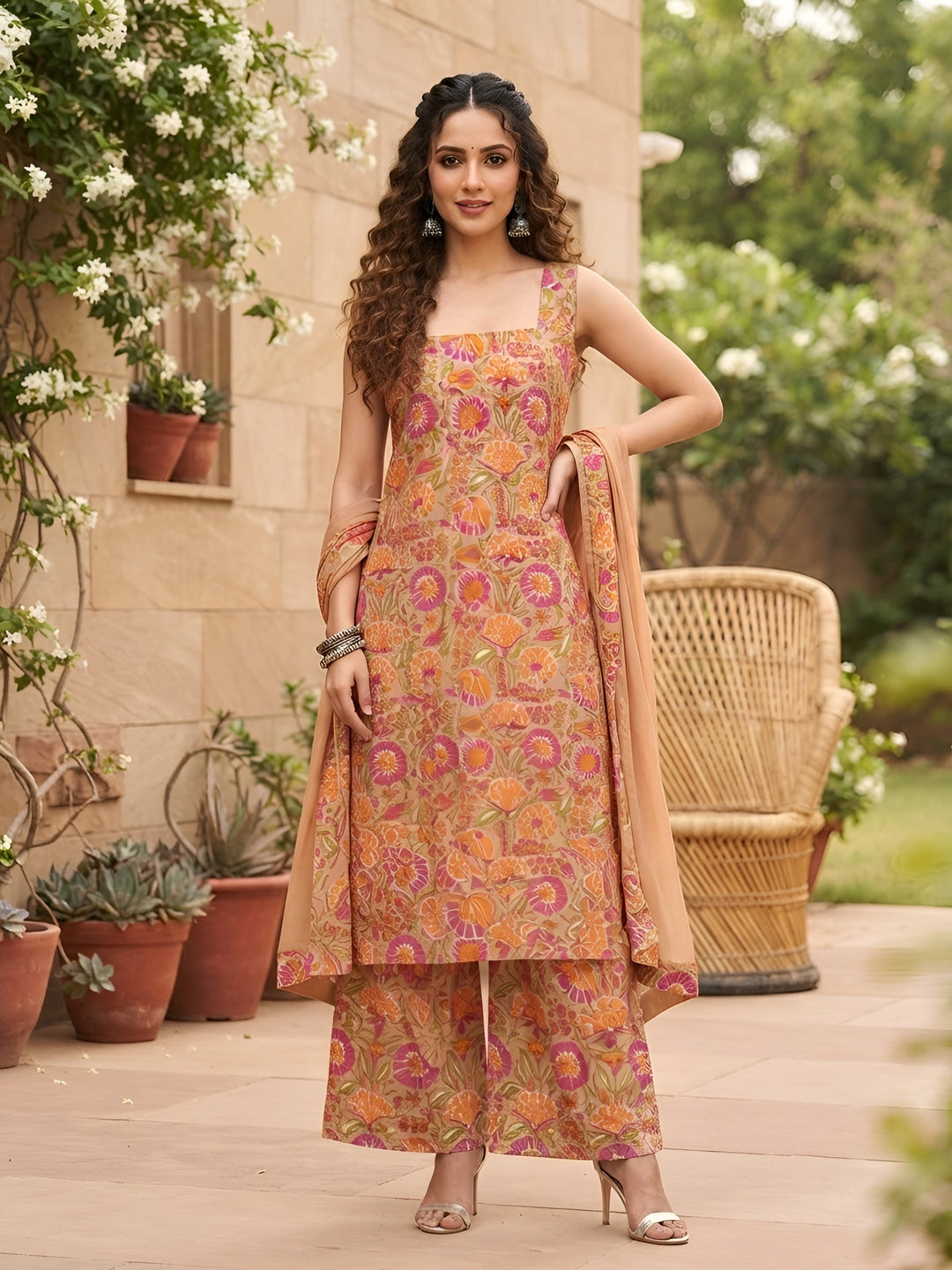 Printed Straight Kurta Set With Dupatta