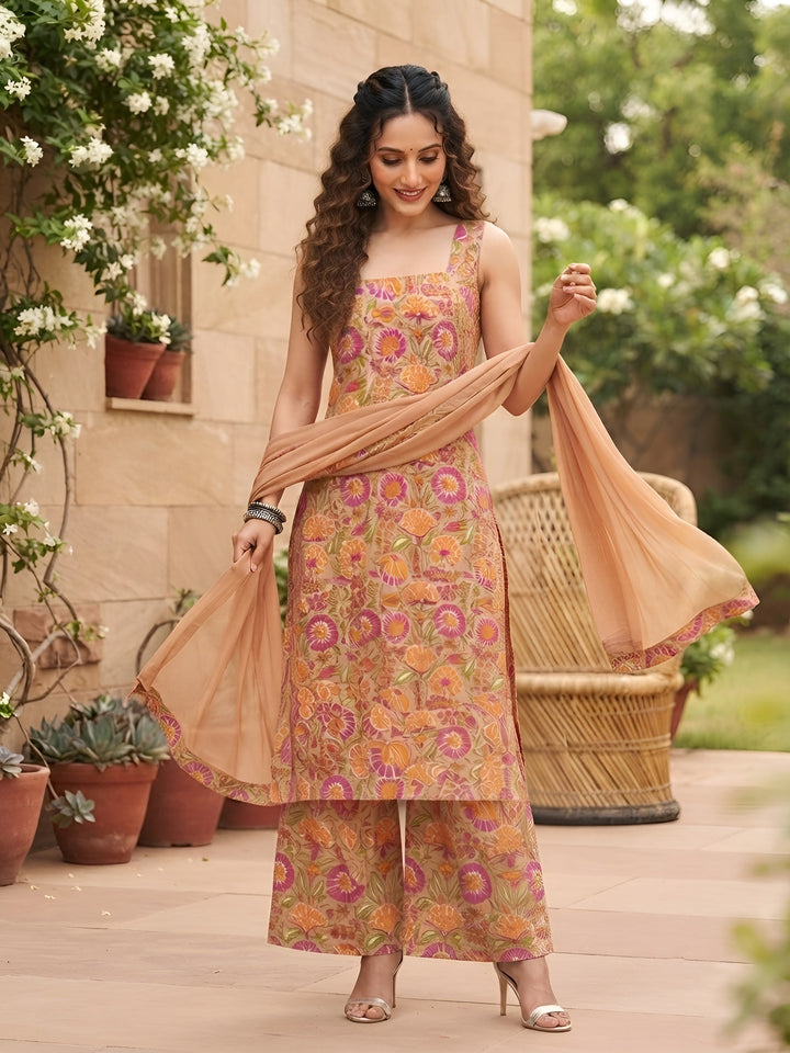 Printed Straight Kurta Set With Dupatta