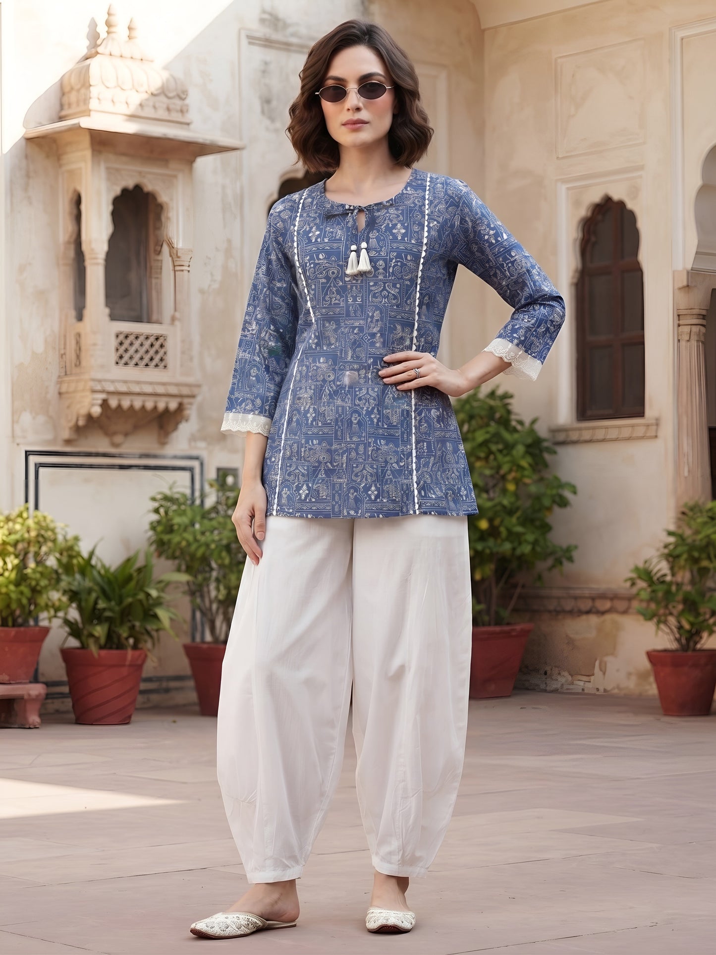 Printed A-line Kurtis With Flared Sleeves