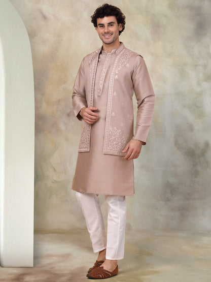 Men'S Embroidered Waistcoat And Kurta Pyjama.